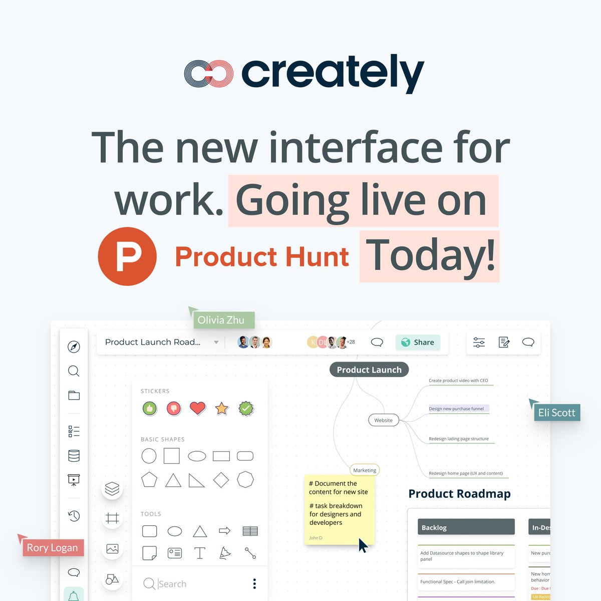 creately's tweet photo. We just launched our biggest update ever with work management, custom databases, workflows, my tasks, and more, and now we are all set to showcase it on #ProductHunt. 
Stay tuned for more updates and make sure to show us some love. 

#Creately4.0 #workManagament #workVisually https://t.co/gw1V2yVwz9