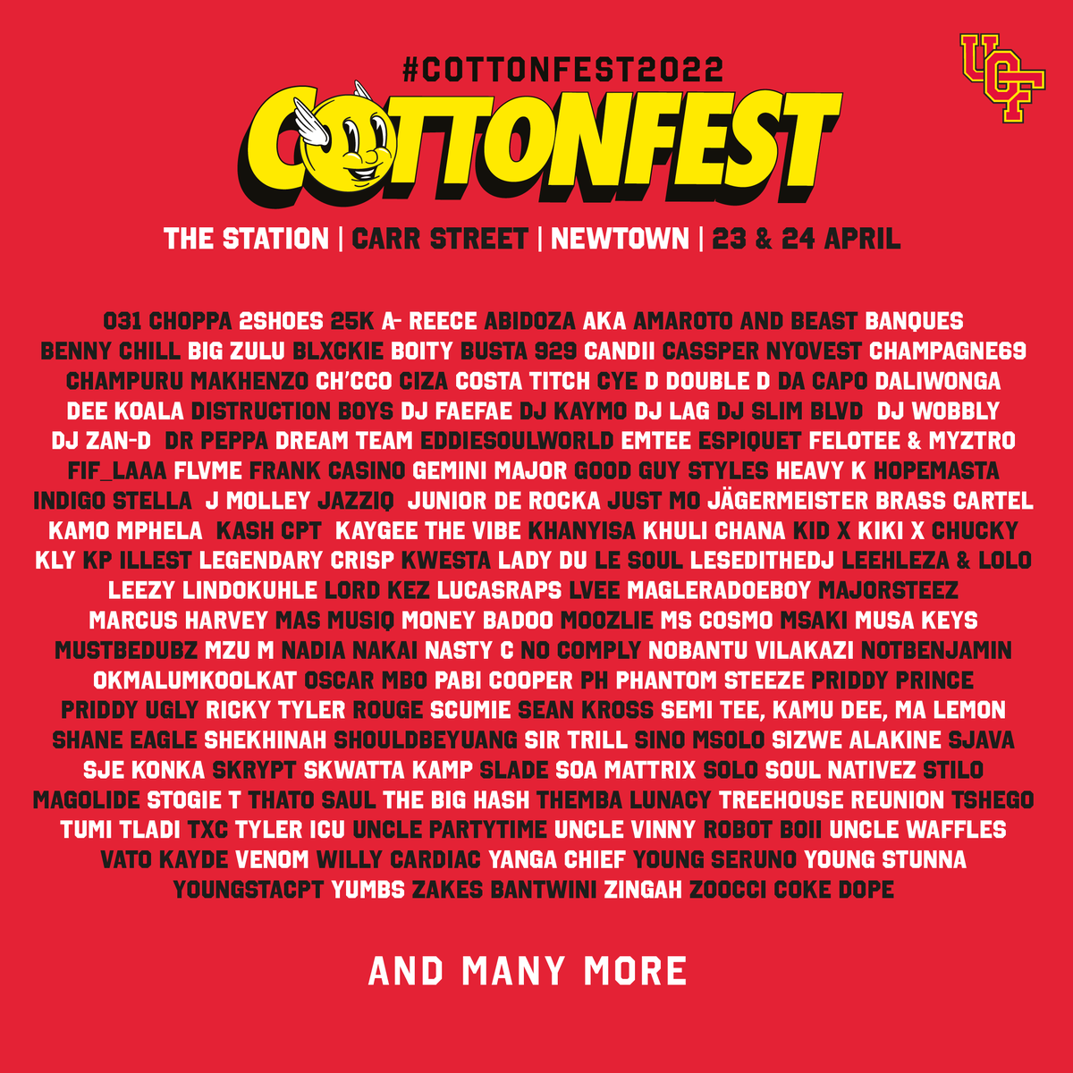 CottonFestJHB's tweet photo. The line up you’ve been waiting for! 🔥

In the faculty of Super Fine Arts, these talented artists (and many more) will be majoring in Musicology &amp; Cottonology at the University of Cotton Fest! 🎶🎧

Class of 2022, pull up to see UCF finest! #CF2022 🙃 https://t.co/TxqEQv1nXW