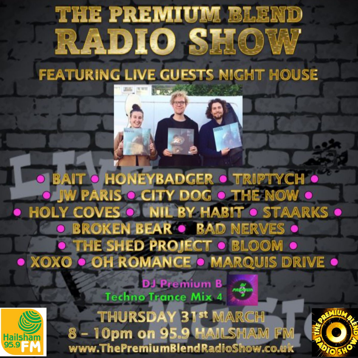 PremiumBlendRad's tweet photo. Tonight at 8pm on 95.9 @hailshamfm we welcome back LIVE MUSIC
Our 1st live guest is @NightHouse_Band
TRACKS @BrokenBearBand @BADBADNERVES @project_shed @BLOOM_sheffield @xoxobandidos @ohromanceband @MarquisDrive1
Tune in via https://t.co/bLNkrFV683
#NewMusic #FMRadioShow https://t.co/FtI6MdPhY8