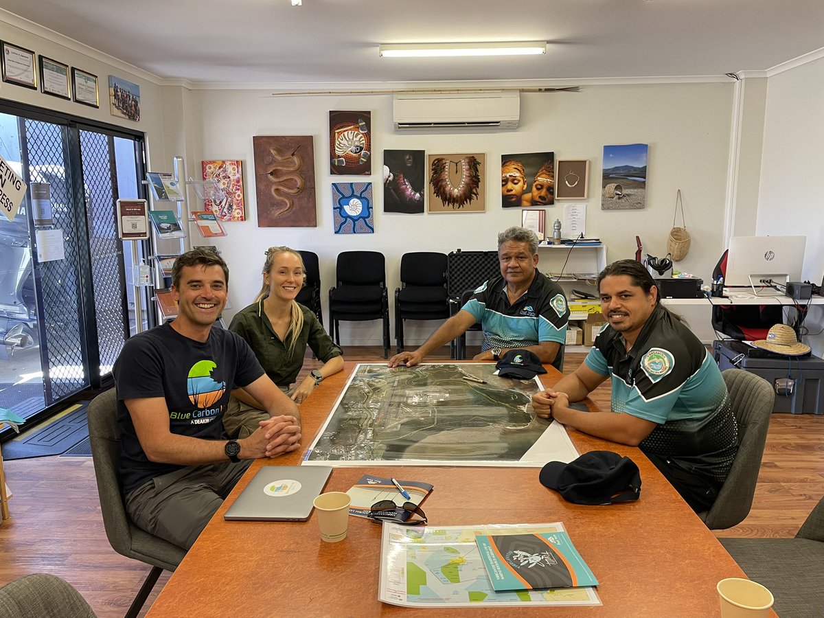 PeterMacreadie's tweet photo. On country today with the Dawul Waru Aboriginal Corporation and @cairns_airport to plan for a new #bluecarbon project. 
I’m grateful to the Yirrganydji rangers (Gavin and Brian Singleton) for sharing their culture and deep connection to #mangrove #wetlands. https://t.co/ACP4IpjTqN