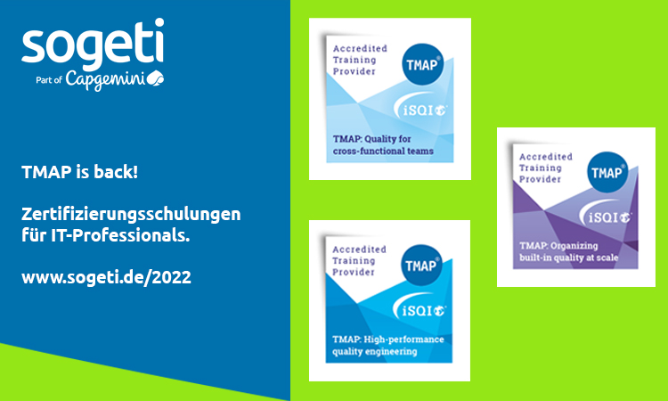 TMAP ist zurück mit diesen Zertifizierungsschulungen:
TMAP: Quality For Cross-Functional Teams 
TMAP: High-Performance Quality Engineering 
TMAP: Organizing Built-In Quality At Scale
sogeti.de/2022
#tmap #engineering #quality #devops #agile <a href="/iSQICert/">iSQI</a>  @GTB_ISTQB
