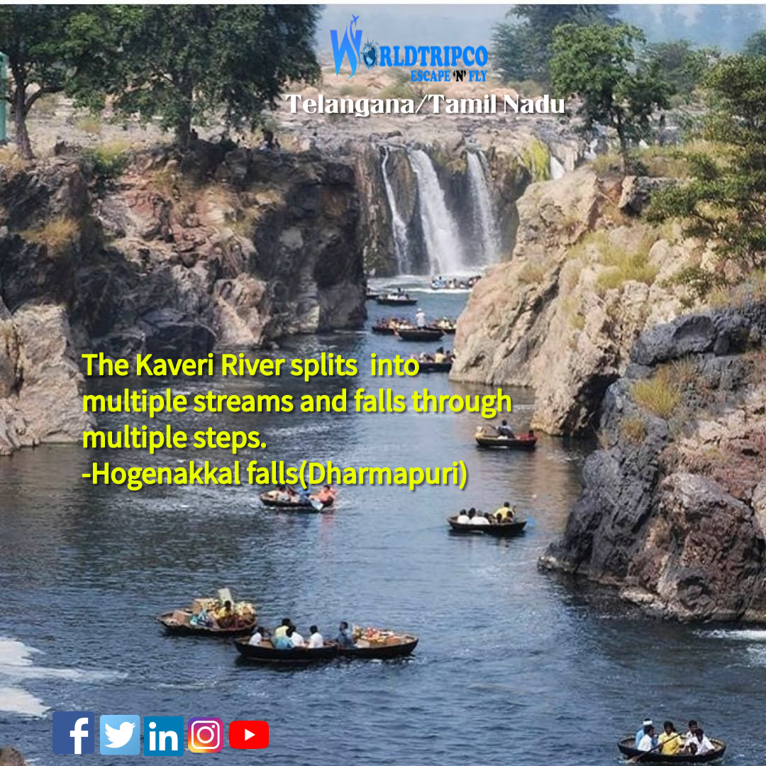 worldtripco's tweet photo. At Hogenakkal, the Kaveri, now a large river, drops and creates numerous waterfalls as the water cuts through the rocky terrain. 
#worldtripco #travel #love #hogenakkal #river https://t.co/LfLcOsbcXh
