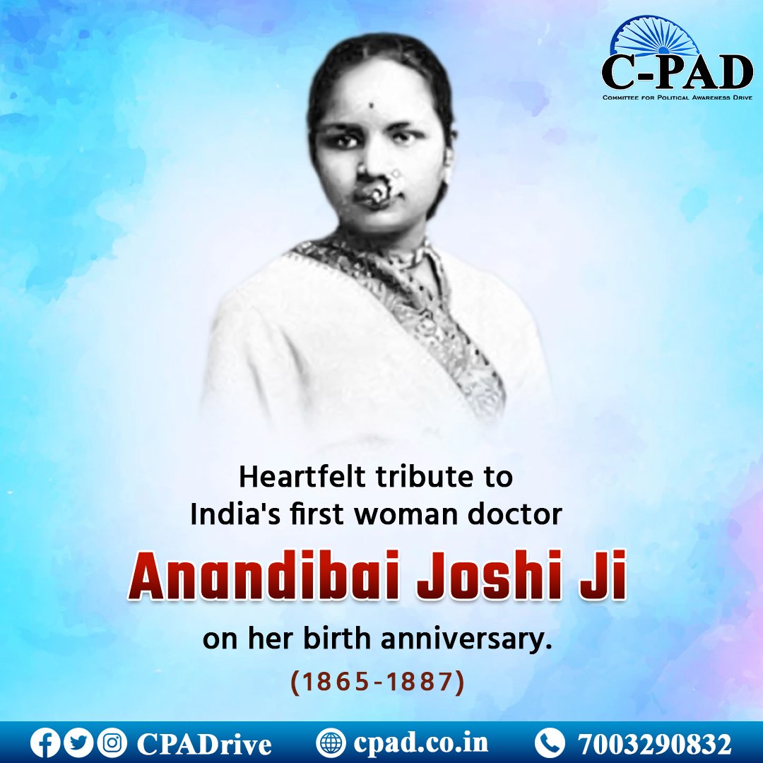 CPADrive's tweet photo. Heartfelt tribute to India's first woman doctor #AnandibaiJoshi on her birth anniversary. https://t.co/tEUzLWdnrA