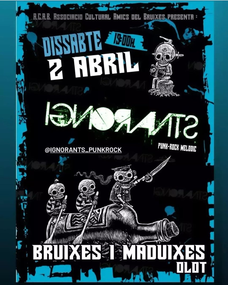 Concert amb IGNORANTS dissabte 2 a Olot.

📍Bruixes i Maduixes
⏲️19h
🎟️Gratuït

#bruixesimaduixes #olot #concertscatalunya