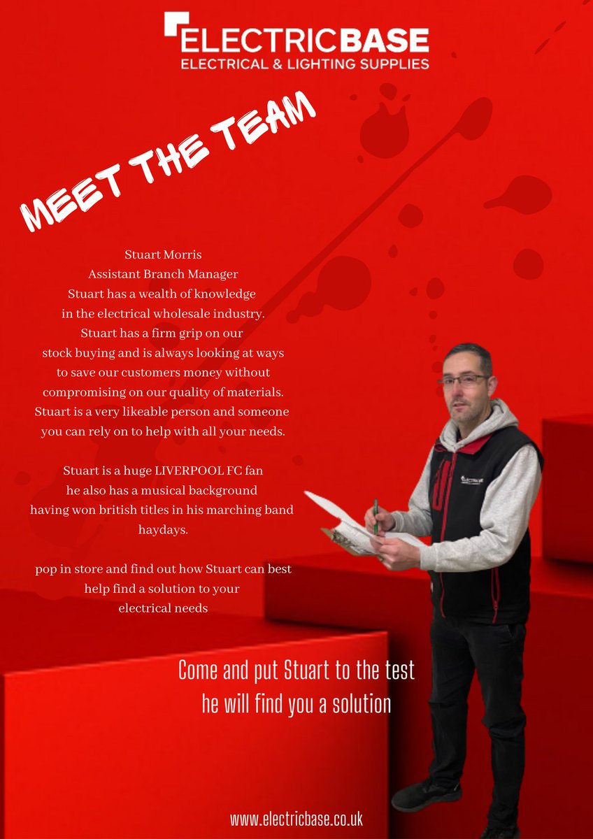 ElectricbaseC's tweet photo. Meet the team
Stuart morris is branch assistant manager for ELECTRICBASE crawley.
stuart has years on electrical knowledge and theres not much he hasn't seen or been asked in his time.
pop in and give stuart an enquiry you wont be dissapointed he always finds a solution. https://t.co/PNPCQHG61o