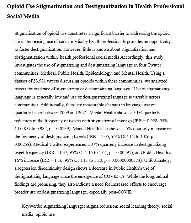 AddictResTheory's tweet image. #Opioid Use #Stigmatization and Destigmatization in Health Professional Social Media #accepted 
Scott Graham, Fiona Conway, Richard Bottner, &amp;amp; @KaseyClabornPhD @UTAustin