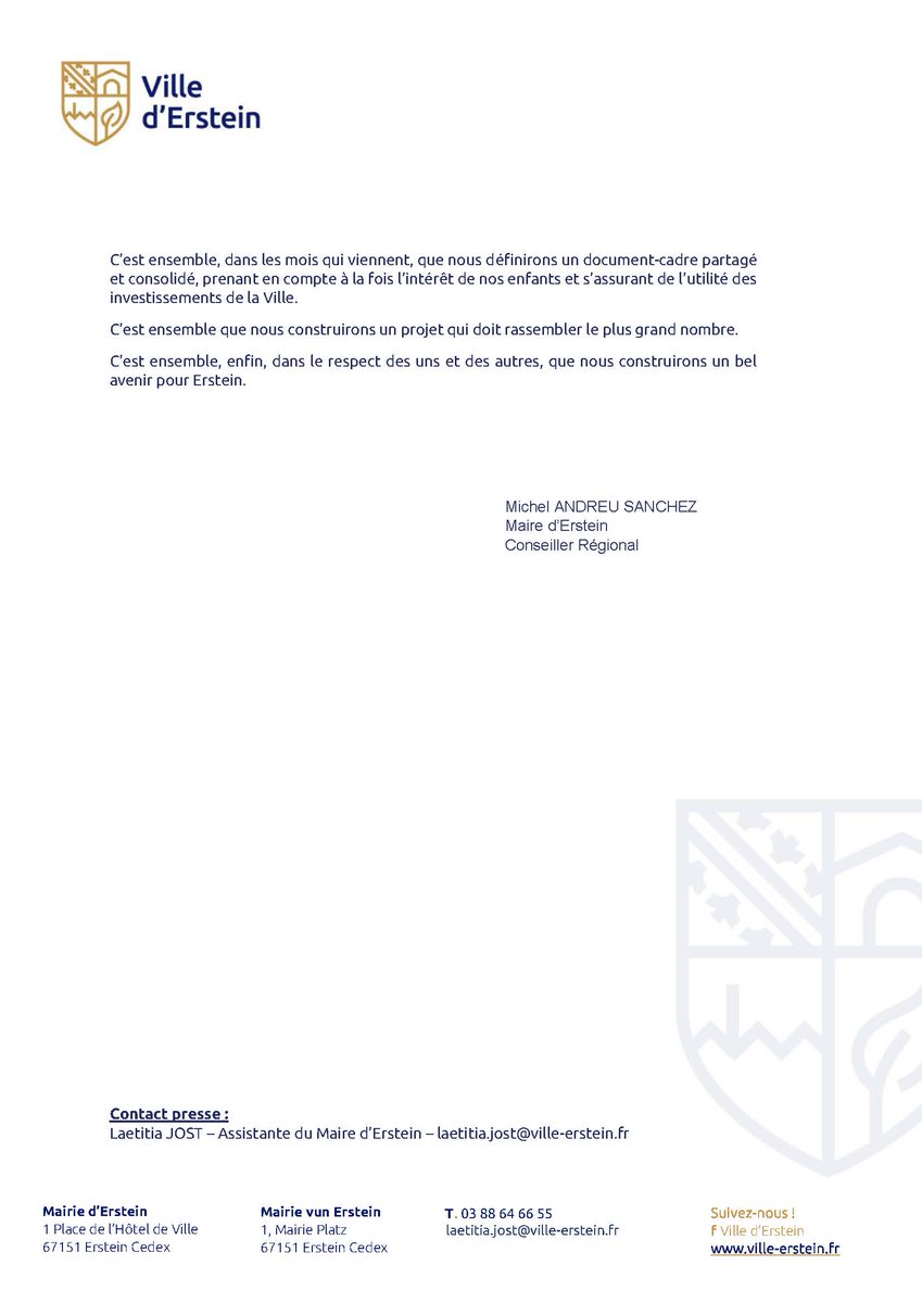 Communiqué sur la poursuite des concertations du Schéma Directeur des écoles #VilleErstein