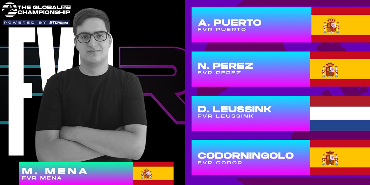FIRST ROSTERS REVEALED
<a href="/FVRCampeonato/">FVR Esports</a> &amp; <a href="/TeamShazoo/">Team Shazoo</a> 

Powered by <a href="/GTOmegaRacing/">GT Omega</a>  

#DrivingGlobally