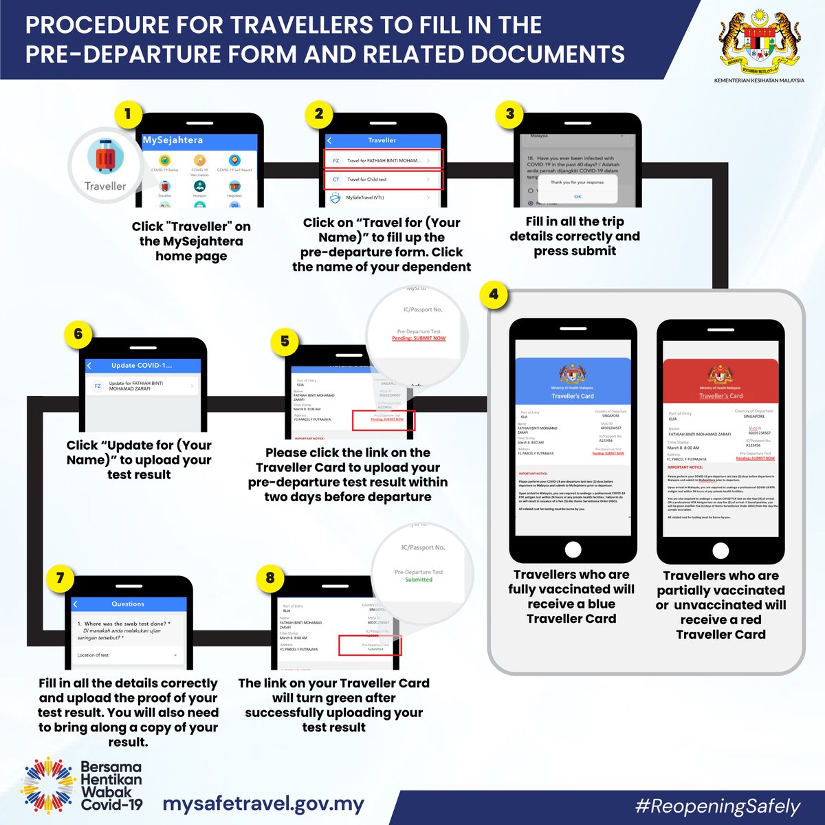 All travellers entering 🇲🇾 are required to fill in the pre-departure form in the MySejahtera application. The pre-departure test result also has to be uploaded within 2 days before departure. 

Fill in the pre-departure form and related documents. #ReopeningSafely