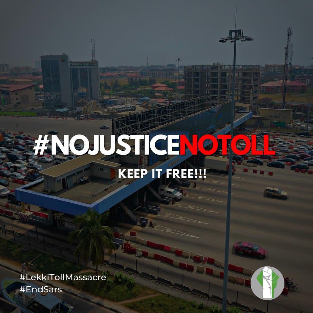 DAMIADENUGA's tweet photo. Lend your voice to this cause please, the victims of the Lekki Toll Massacre have gotten no justice, it is an insult to their memories to collect money there. Retweet this if you see this tweet!!! #NoJusticeNoToll https://t.co/m5UuLHOuAF