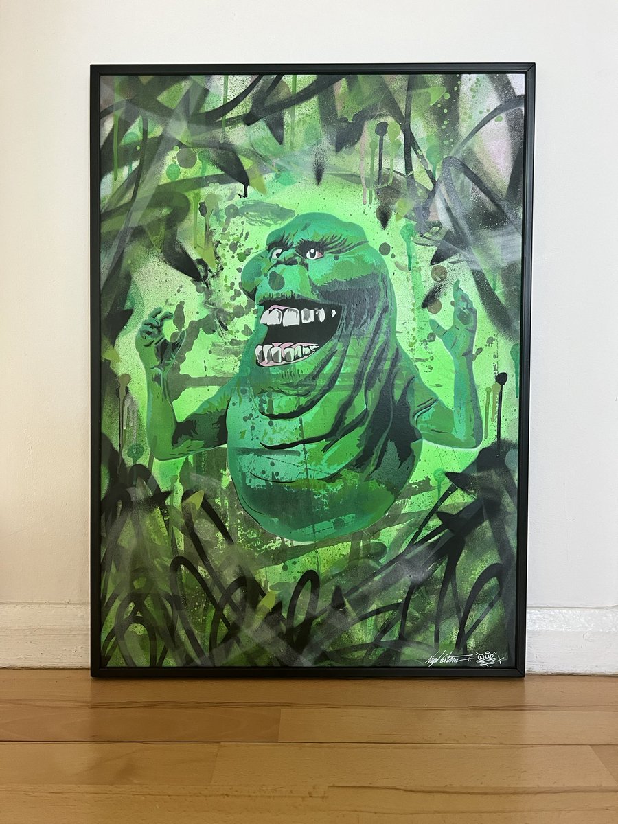 #nme1 👻 SLIMER 👻

Slimer Ghostbusters ghost.
This is the test spray piece to the earlier painting I painted and posted.
Painted on card. With metal frame surround.
Size: 52 x 72cm 

• Message or Email on page if interested in details.

#ghostbusters #slimer #ghostbusterfans