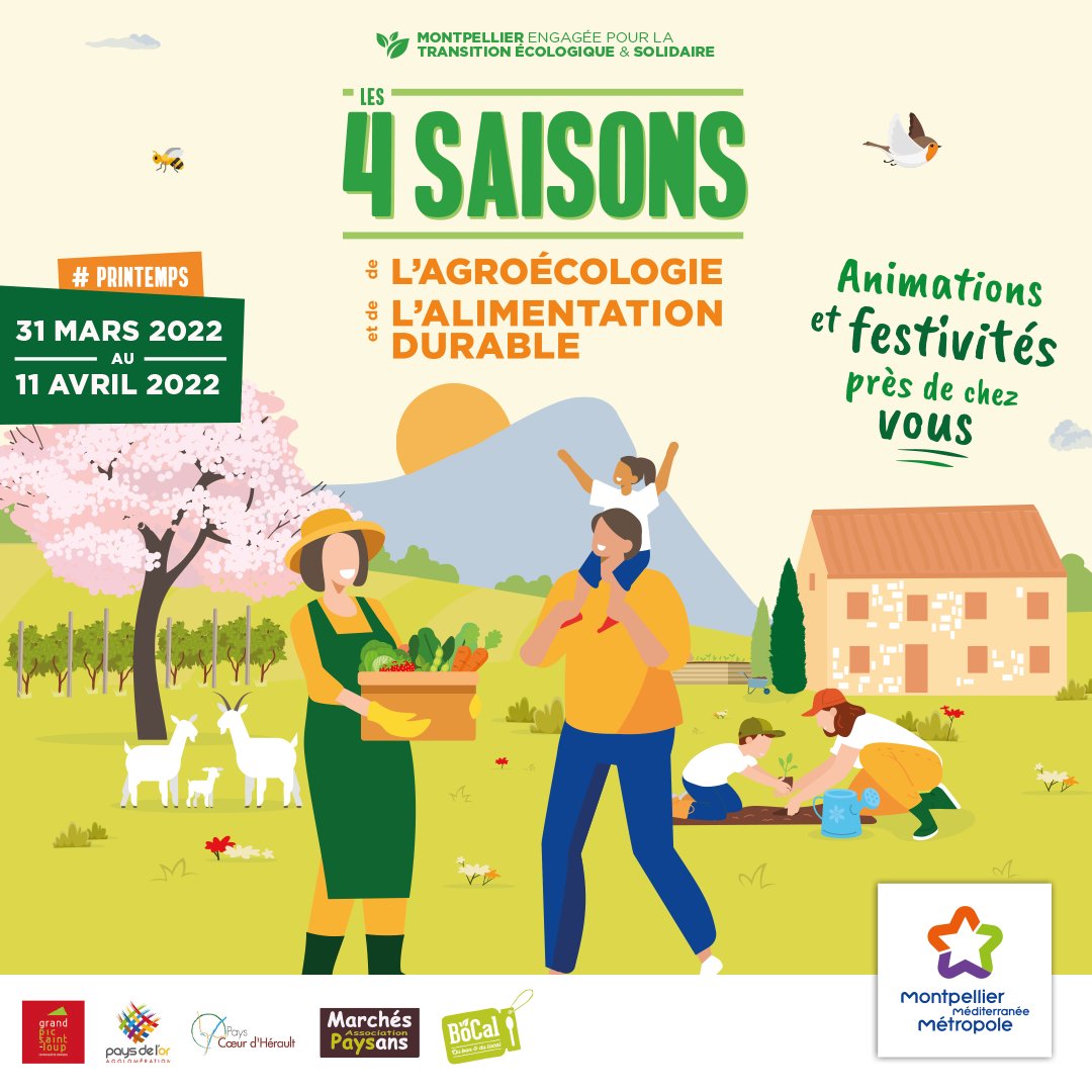 La 1re édition des Quatre Saisons de l’Agroécologie et de l’Alimentation Durable démarre aujourd'hui : 40 animations dans tout le territoire de la Métropole pour toute la famille 🤩
🆓 Entrée gratuite sur inscriptions
Programme 👉 bit.ly/3534Mbx