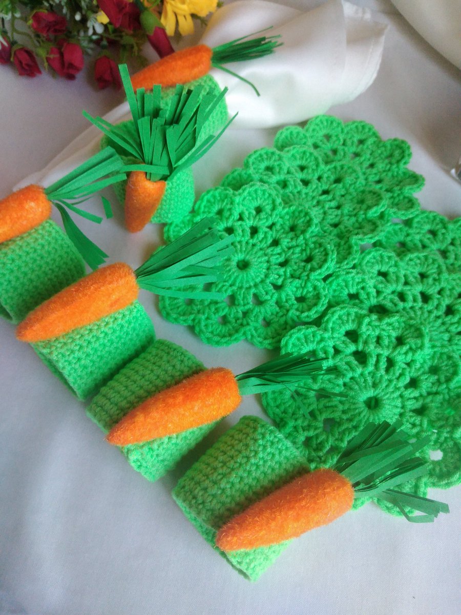 Excited to share the latest addition to my #etsy shop: Crochet green rings for napkins with carrot decoration, Easter home decor etsy.me/3Dunypg #green #easter #crochetgreenrings #ringsfornapkins #carrotdecoration #easterhomedecor #homedecorateideas #eastergift