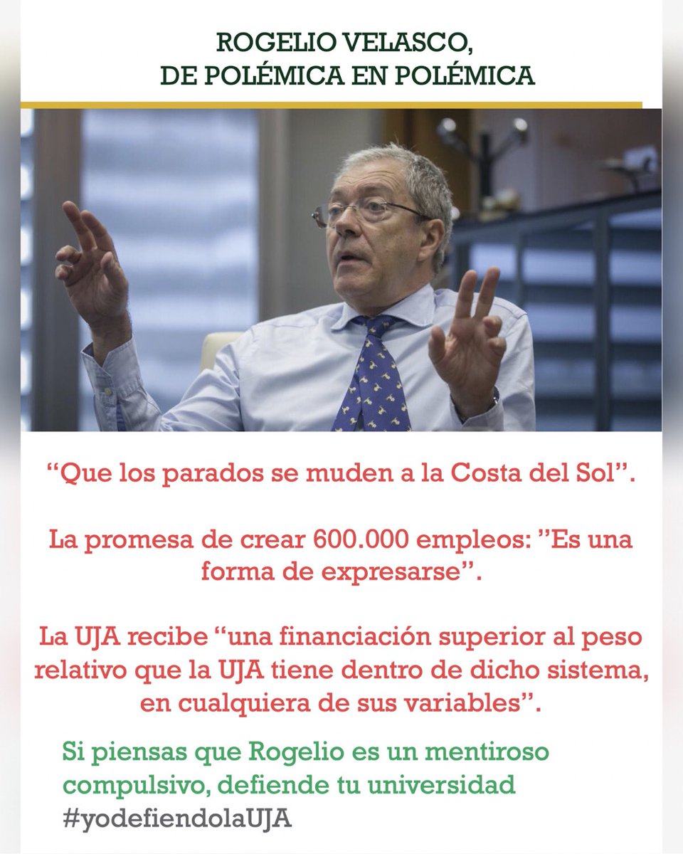 PCDefensaUJA's tweet photo. De forma similar, más allá de su desdén hacia las personas en situación de desempleo, entendemos que, con respecto a la Universidad de Jaén, el Sr. Velasco MIENTE “en cualquiera de sus variables���.

¡DEFENDAMOS LA UJA! ✨🏫🎓

#EnDefensaDeLaUJA #PorLaUJA #DefendamosLaUJA https://t.co/7qVwuf48l4