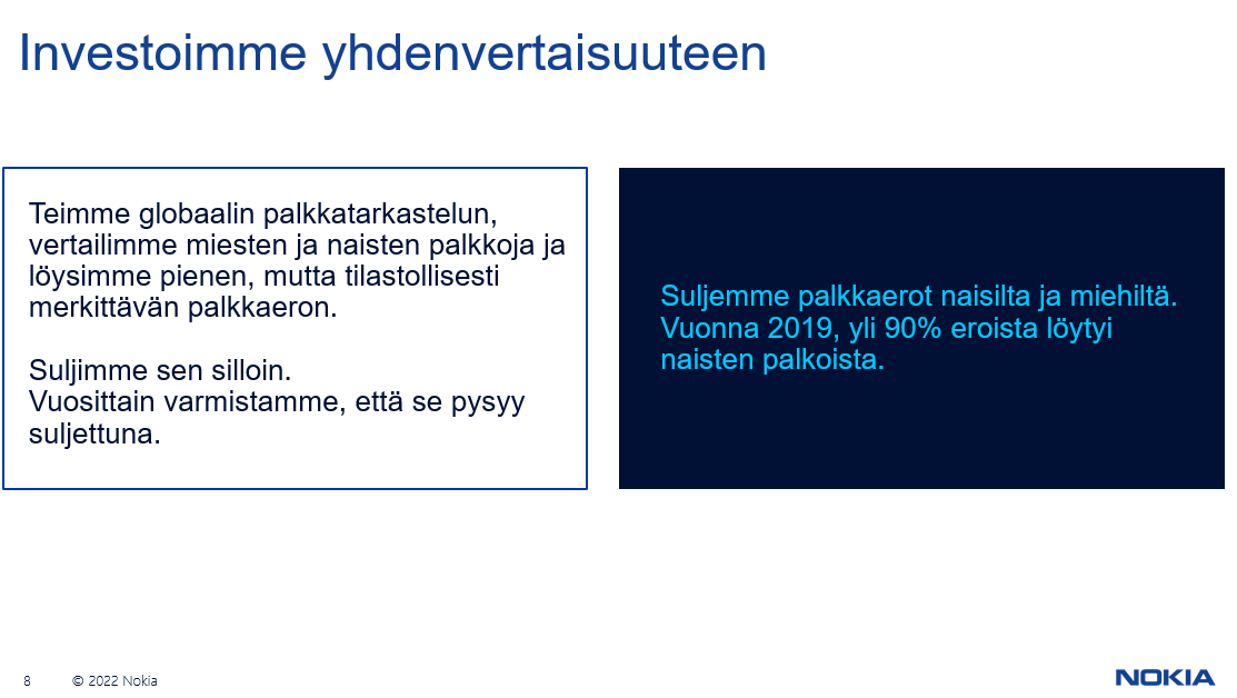 ExcellenceFi's tweet photo. Liiketoiminnallisesta nÀkökulmasta monimuotoisuutta on tutkittu paljon. Se lisÀÀ kannattavuutta ja sitouttaa työntekijöitÀ. @nokia on pÀÀttÀnyt investoida yhdenvertaisuuteen ja siksi poisti perusteettomat palkkaerot, kertoo Anneli Karlstedt
#qprof #laatu #vastuullisus https://t.co/rd6yubjdaA