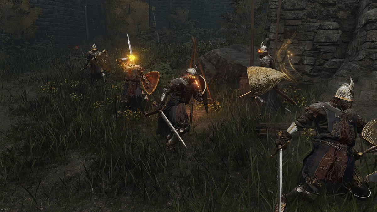 Just past the tower a village is found: Frenzied Flame VillageIn this village the Frenzied Cookbook [1] and Shabiri& #39;s Woe can be found. Raya Lucaria Knights can be found surrounding Shabriri& #39;s Woe. There are bodies littered everywhere, frenzied villagers run rampant.(19/58)