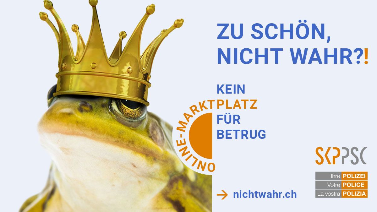 Zu schön, nicht wahr?! Ein märchenhaftes Angebot ist oft tatsächlich ein Märchen und nicht wahr. Gemeinsam mit <a href="/anibis_ch/">anibis.ch</a>, <a href="/ricardo_ch/">Ricardo AG</a> und <a href="/tutti_ch/">tutti.ch</a> zeigen die Polizei und die SKP wie man Betrug auf Online-Marktplätzen erkennen kann. #nichtwahr
nichtwahr.ch