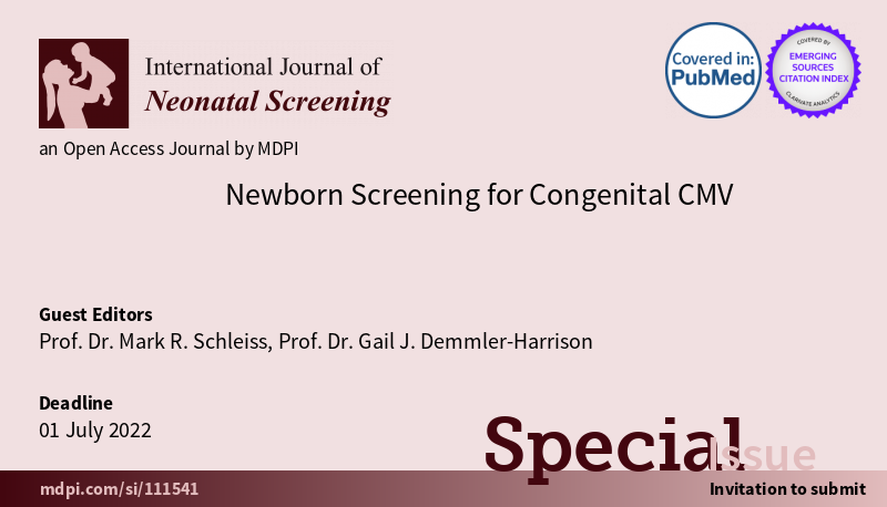 Special Issue "#Newbornscreening for congenital #cmv" is open for submission. Check the website mdpi.com/journal/IJNS/s… and submit your publications! <a href="/mschleiss/">Dr. Mark R. Schleiss</a>  <a href="/GailHarCMV/">Gail Harrison</a> <a href="/NationalCMV/">National CMV</a> @CmvCanada <a href="/CMVAustralia/">CMV Association</a>