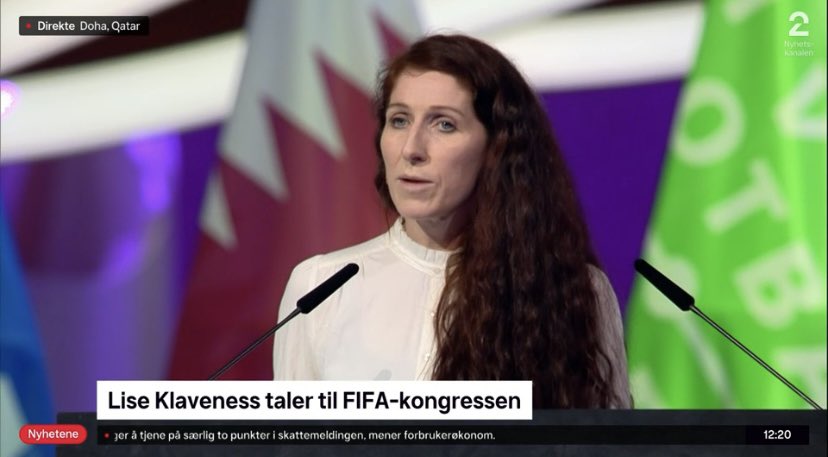 Jeg blir så uendelig stolt over å være norsk når vår ferske fotballpresident bryter alle tradisjoner og taler så sterkt om antikorrupsjon, likeverdighet og respekt foran en fullsatt FIFA-kongress  🙌🏻🙌🏻