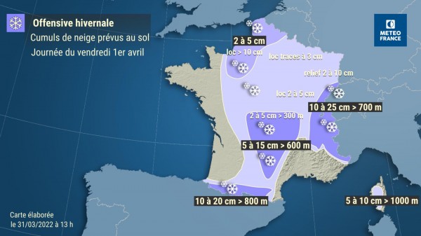 VigiMeteoFrance's tweet photo. Offensive hivernale qui débute ce soir par le nord du pays avec des chutes de #neige jusqu'en plaine et qui va concerner de nombreuses régions toute la journée du vendredi 1er avril. Restez informés de l'évolution de la vigilance ▶️ https://t.co/CSYEovTI83 https://t.co/7wiDpQQ8W3