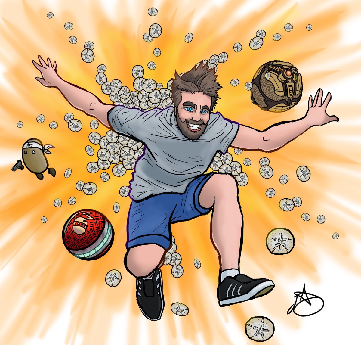 juusujam's tweet photo. Haven’t had time to sit down and make a piece lately, but also just realized I never posted the Sandsplosion featuring @Jonsandman I made a while back #jonsandman #rocketleague #fanart https://t.co/rqymupU0lc
