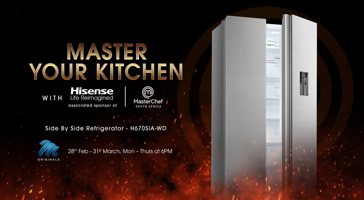 HisenseSA's tweet photo. Keep it cool while the temperature rises with the Hisense (Side-By-Side) Refrigerator featuring best-in-class energy saying and frost-free technology!

 #Hisense #HisenseSA #HisenseZA
#MasterYourKitchen #MasterChefSA https://t.co/pk13ofBRPB