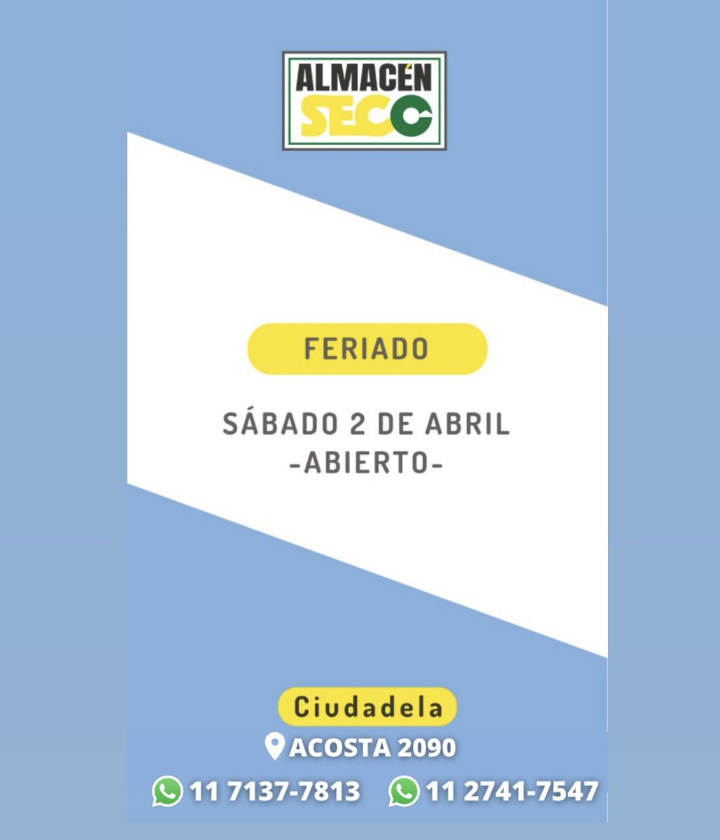 AlmacenSecoCiud's tweet photo. ABIERTO!!! Sabado 2 de abril @durlockoficial @AlmacenSecoCiud https://t.co/9ddifZ4dRY