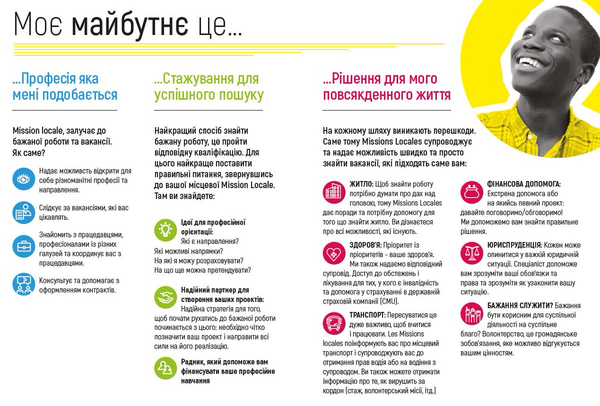 [#solidariteukraine] Les #MissionsLocales  <a href="/NvelleAquitaine/">Nouvelle-Aquitaine</a> s’engagent ➡️Venir en aide aux #jeunes et aux familles victimes du conflit ukrainien 🤝
🙏Merci à Natalya et Anna pour la traduction de notre offre de service 👇
<a href="/UNmissionlocale/">UNML</a> @ThierryMARTY33 <a href="/PrefAquitaine33/">Préfet Nouvelle-Aquitaine et Gironde</a>