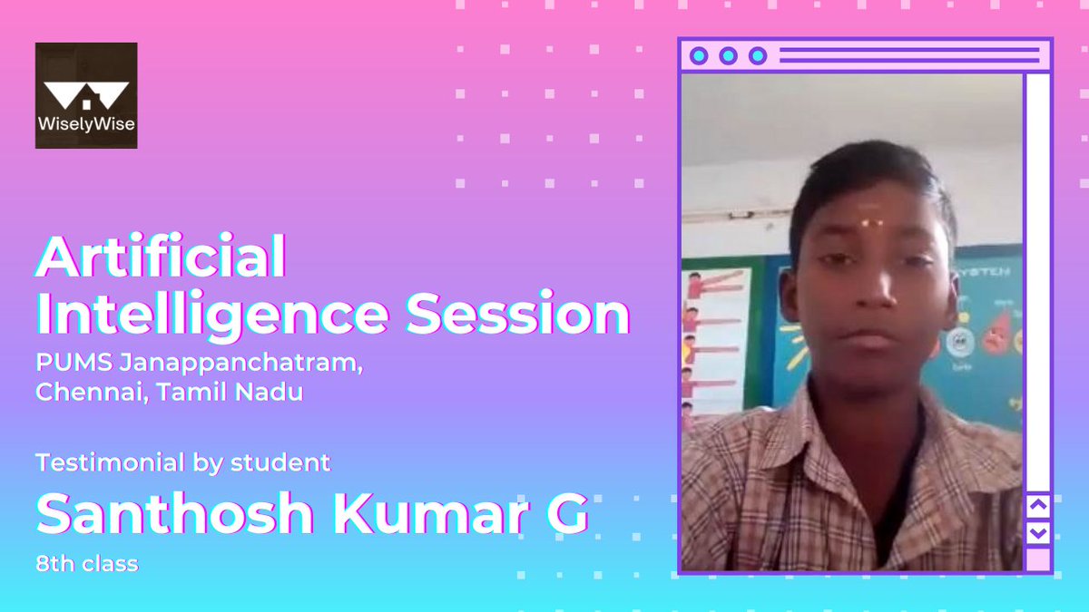 WiselyWiseTweet's tweet photo. Artificial Intelligence Session | PUMS JANAPPANCHATRAM | Testimonial by Student | Santhosh Kumar
Watch now - https://t.co/MDWaVyHh62
#WiselyWise #ArtificialIntelligence #Elearning #machinelearning #india #school #teaching #tamilnadu https://t.co/FjySIuLCgv