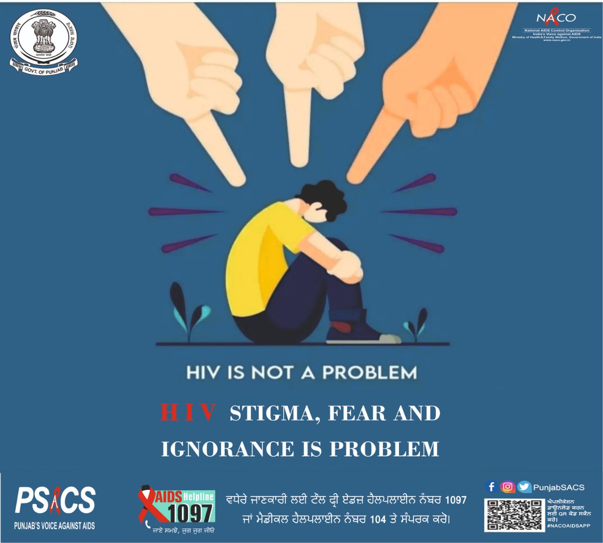 punjabsacs's tweet photo. HIV is not a problem, HIV Stigma, Fear &amp; Ignorance is problem. Stop HIV Stigma &amp; Discrimination.
#hiv #hivawareness #hivtesting #hivprevention #nationalaidscontrolorganisation #naco #nacoindia #who #endstigma #hivstigma #endthestigma
 #artcentre #blood #UNAIDS  #hivstigma https://t.co/OTXAW2Sag7