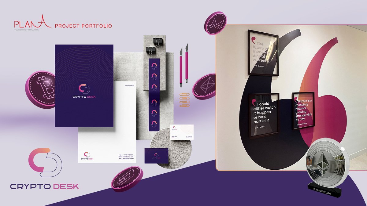 PLAN_A_Agency's tweet image. We worked with @CryptoDeskio to create the brand identity and character, including their office branding. Then, we strategically built their online presence by developing their website and crypto exchange portal and positioned them on social media platforms.

#PlanA  #CryptoDesk