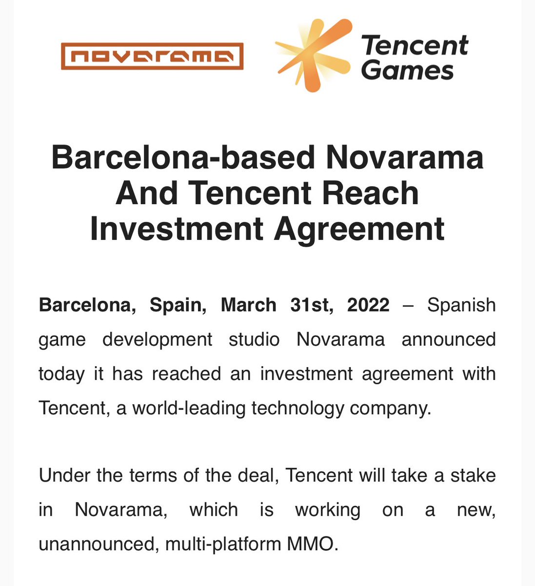 MarcFerrandiz's tweet photo. I’m happy to announce it, bigger times are coming. 💪 #novarama #tencent https://t.co/tAjmjMXSbR