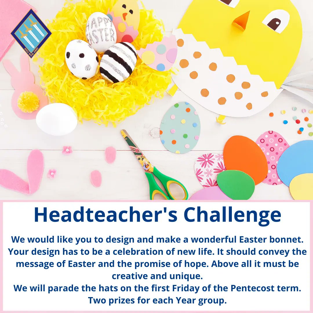 StBernardsPrep's tweet photo. Headteacher's Challenge: Get creative! We can't wait to see your Easter bonnets after the holidays.

#headteacherschallenge #easterbonnets #stbernardsprep https://t.co/0scD2Ko30e
