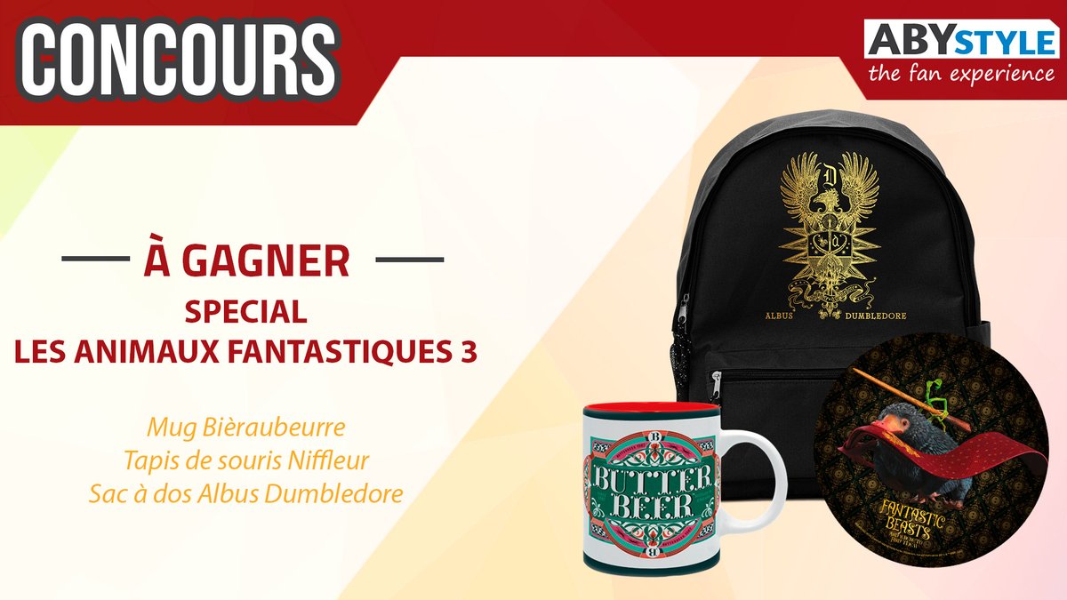 #Concours 🔥

À l'occasion de la sortie du nouveau film #LesAnimauxFantastiques, tentez de gagner 1 lot de produits dérivés ! 😍
Au total 3 gagnants. 🎁
Pour participer :

➡ Follow <a href="/HypergamesA/">Hypergames Auchan</a> + <a href="/_ABYstyle/">ABYstyle</a> 

➡ RT le tweet

TAS le 08/04 à 17h !
👉bit.ly/3JXbD5w