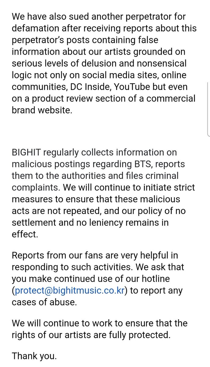 Qg_Barmys's tweet photo. 🔮[⚠️] Comunicado da Bighit Music sobre atualização de processos judiciais contra a violação dos direitos dos artistas: 

“Olá.
Esta é a BIGHIT MUSIC.

Nossa empresa inicia regularmente processos legais contra autores de atividades maliciosas relacionadas ao BTS, incluindo [+] https://t.co/CLHJapX5iK