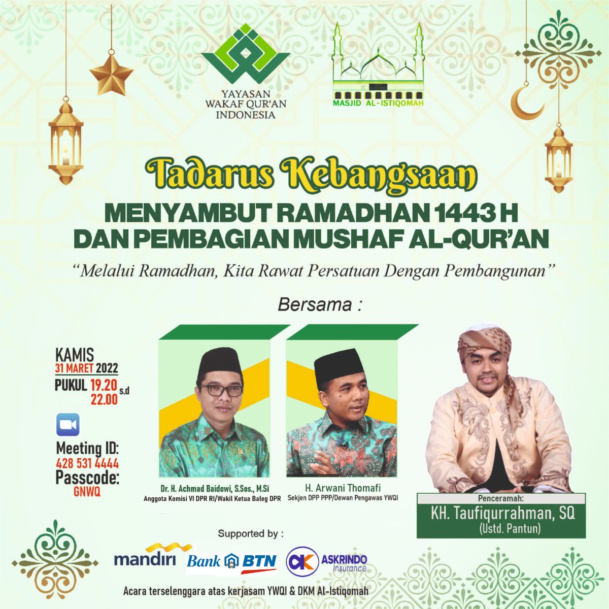KyaiMuslich's tweet photo. Mari sambut Bulan Suci Ramadhan dengan kegiatan Positif @thomafi_arwani @acbaidowi @arsul_sani @DPP_PPP https://t.co/3ea5IMNQ0Q