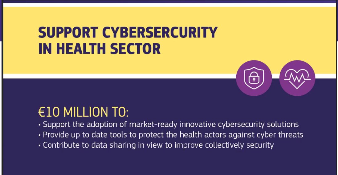 📢📢📢Wide Hogenout <a href="/DigitalEU/">Digital EU 🇪🇺</a> now presenting the #funding opportunities in the Digtial Europe Programme on #CyberSecurity #Healthcare. Learn more!➡️bit.ly/3u0jo3Q or stay tuned on our channels to get the webinar recording and not miss these opportunities.
