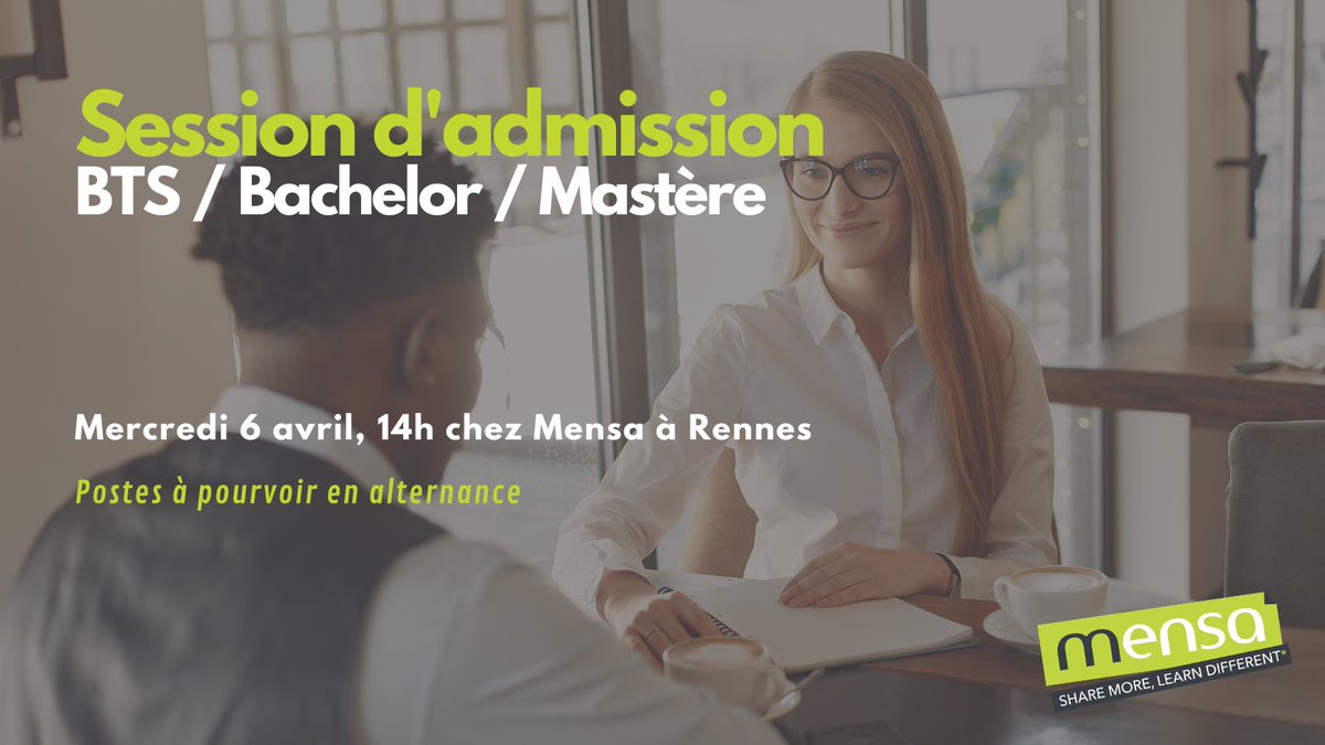 MENSAFORMATION's tweet image. C'est le moment de préparer sa #rentrée2022 et de trouver son #alternance ! Notre équipe organise une session d'#admission. Rendez-vous 📆 mercredi 6 avril 🕑 à 14h 📌dans nos locaux de #Rennes. N'oubliez pas vos CV 😉 #professionnalisation #apprentissage #école #orientation #bts