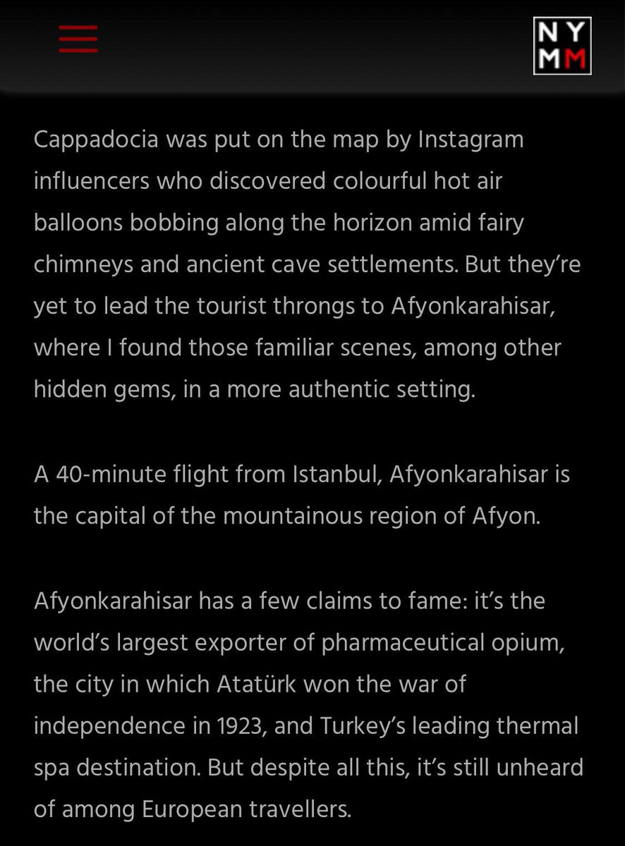 Gizemli Şehir Afyonkarahisar’ı dünya tanımaya devam ediyor
<a href="/ikbalthermal/">İkbal Thermal Hotel</a> olarak Afyonkarahisar destinasyonunun tanıtılmasına katkı sağlamaktan memnuniyet duyuyoruz
newyorkmetropolitan.com/travel/turkey-…
.
<a href="/ikbalthermal/">İkbal Thermal Hotel</a>
<a href="/visit_afyon/">Visit Afyon</a> 
<a href="/TCKulturTurizm/">T.C. Kültür ve Turizm Bakanlığı</a> 
<a href="/GoTurkiye/">Go Türkiye</a> 
<a href="/visit_afyon/">Visit Afyon</a> 
#gizemlişehirafyon