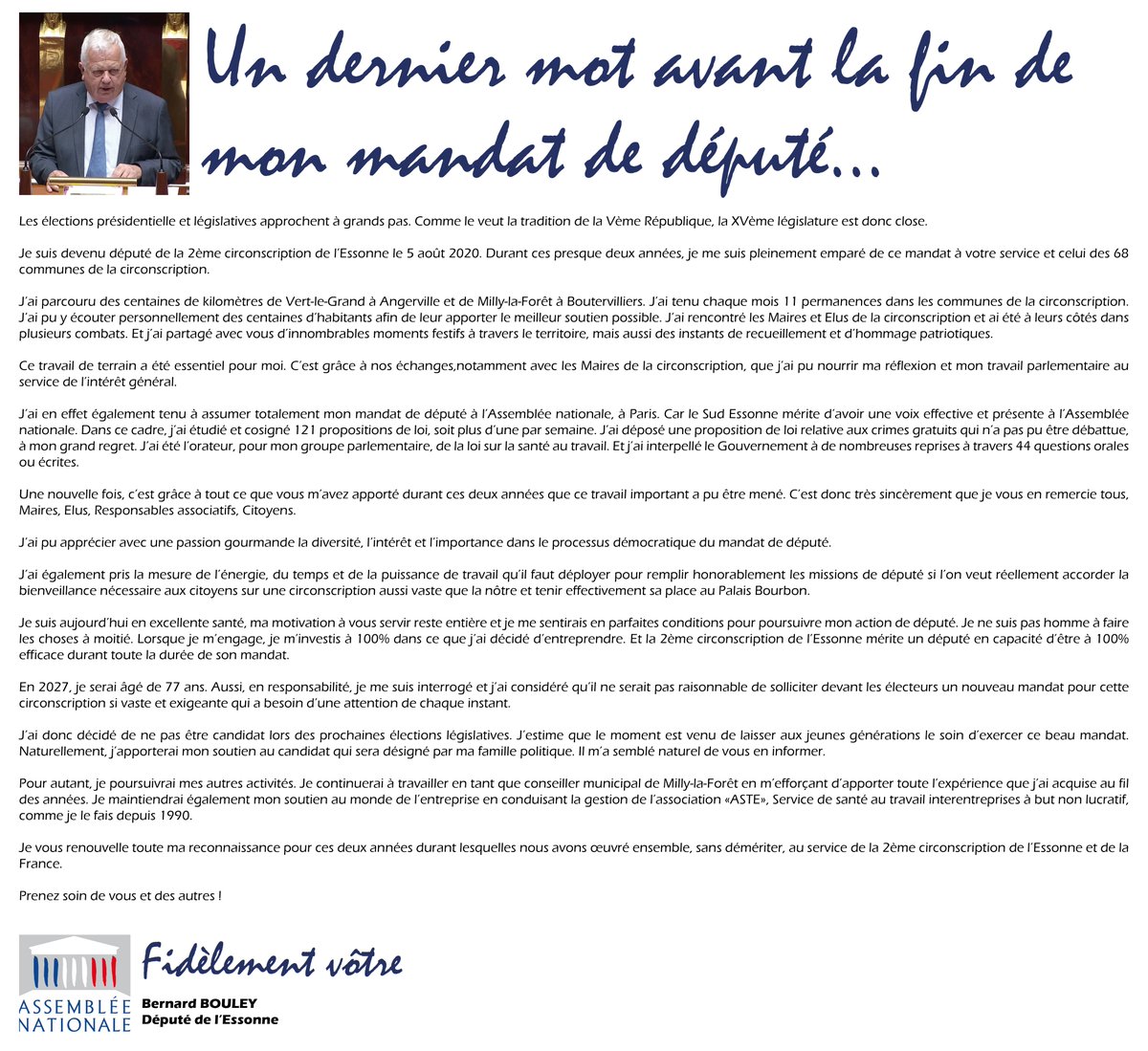 BouleyBernard's tweet photo. Un dernier mot avant la fin de mon mandat de député, pour le lire en ligne : 💻https://t.co/2taZePp0pA https://t.co/Z9r94cMhmx
