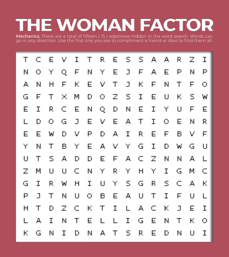 MariaClaraHQ's tweet photo. ㅤ

MARíA CLARA   ✿･ﾟ˒
FOR WOMEN's MONTH.

❛ Random Word Search: Find an adjective, give a woman in your life a compliment, and make their day!

#MCTheWomanFactor
#MARíACLARAFeatures
#AbanteBabae
ㅤ
ㅤ https://t.co/z7KUj2QTnu