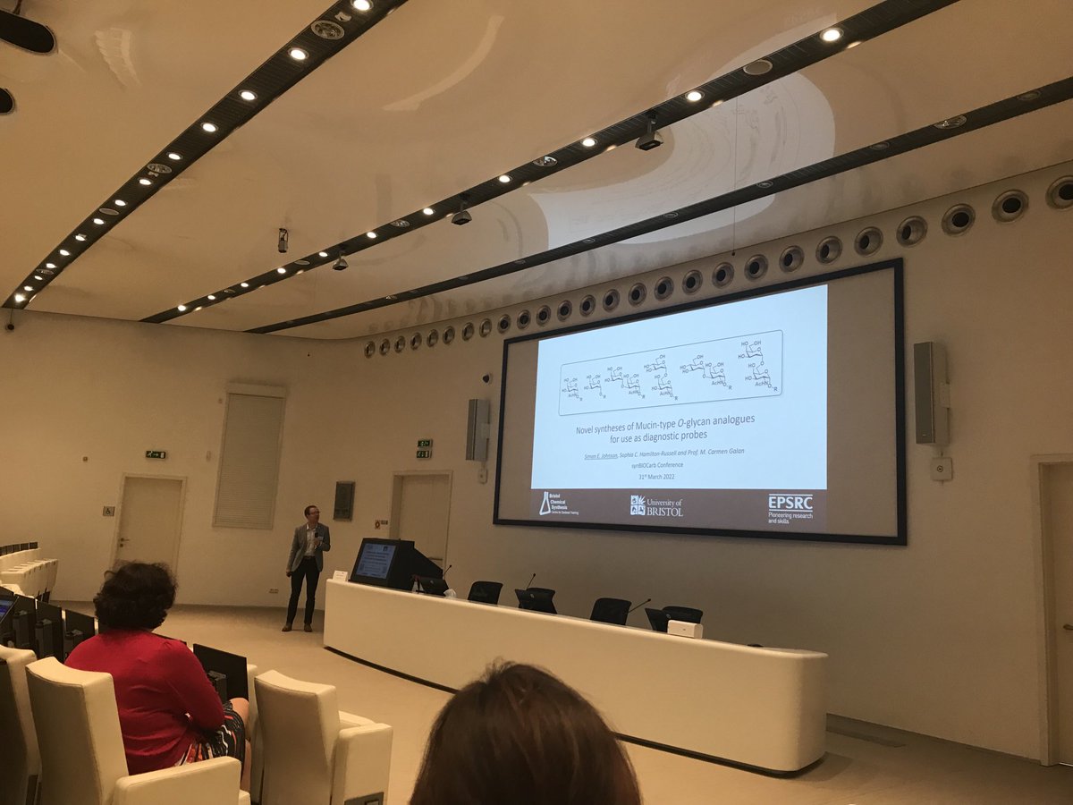 MCGalan_Bristol's tweet photo. ⁦@SiJo95⁩ takes the stage now at our joint meeting ⁦@NanoProbes⁩ ⁦@COSTprogramme⁩ ⁦@synBIOcarb⁩ meeting to talk about deoxyglycoside mucin-type mimic probes ⁦@BristolChem⁩ ⁦@BCS_CDT⁩ https://t.co/m4x3vuZbtW