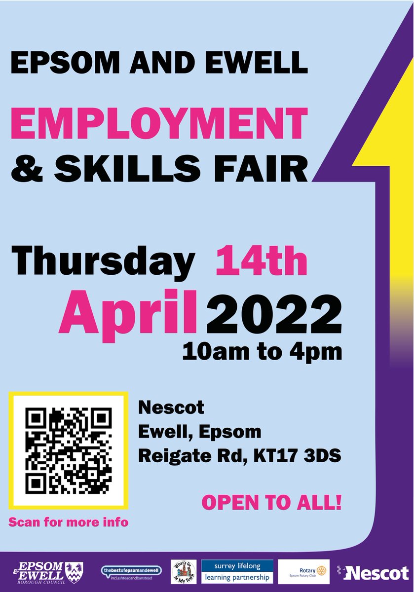 ETHOSEpsomEwell's tweet photo. Save the date! The Epsom &amp; Ewell Employment Fair is back. This is a free event and a great opportunity to meet local employers who are currently recruiting. Details below👇 #Epsom #Ewell #employmnet #jobs #community https://t.co/zYwIck1xAY
