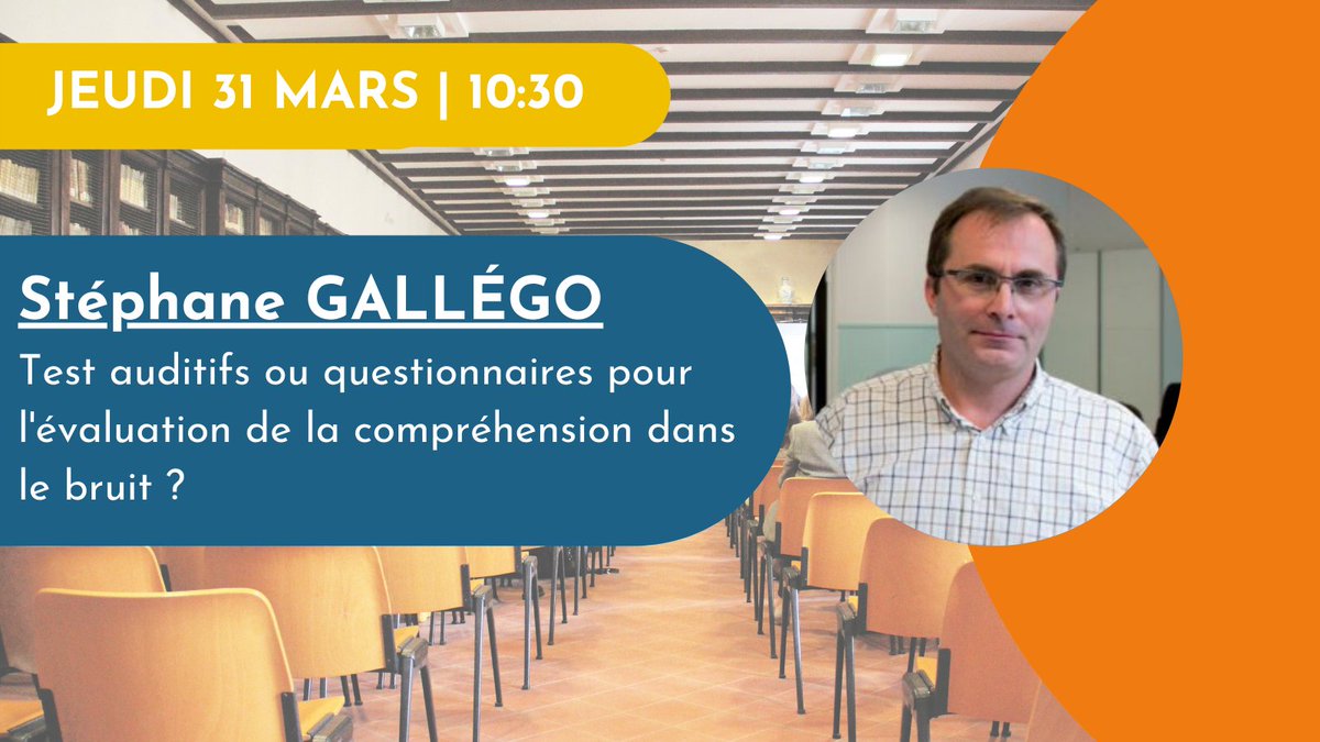 CNAudioprothese's tweet photo. [#assisesorl] Retrouvez en parallèle de l’atelier audiologie, un atelier audioprothèse avec le collégien Stéphane GALLÉGO sur le thème « Test auditifs ou questionnaires pour l’évaluation de la compréhension dans le bruit ? » https://t.co/M0fL1rk903