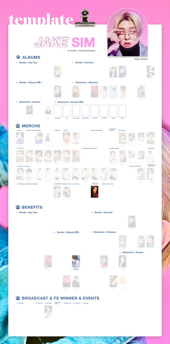 jungwoncart's tweet photo. enhypen’s sim jaeyun (jake) wishlist as of march 31, 2022.

wtb lfs enhypen ph pieces of memories pom rpc pc photocard, border: hakanai tower records japan lucky draw tr torec jpn, and dimension: dilemma soundwave sw ld r2. https://t.co/0JQU1SFXd9