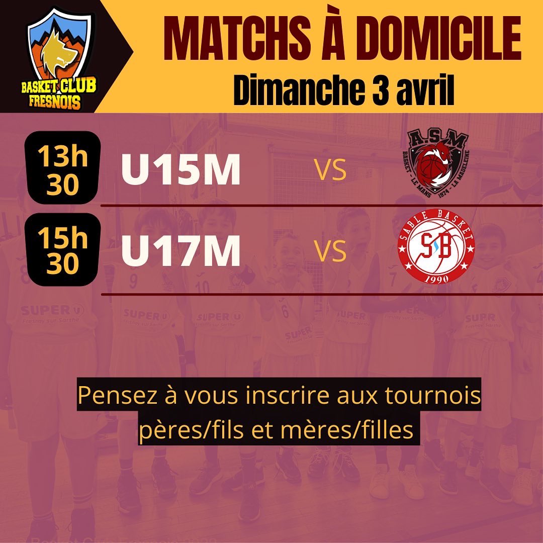 BCFresnois's tweet photo. Matchs du weekend
#wethenorthsarthe🐺 #gobcf72 #fresnaysursarthe #sarthe #alpesmancelles #basketsarthe https://t.co/RWtv16Uzj9