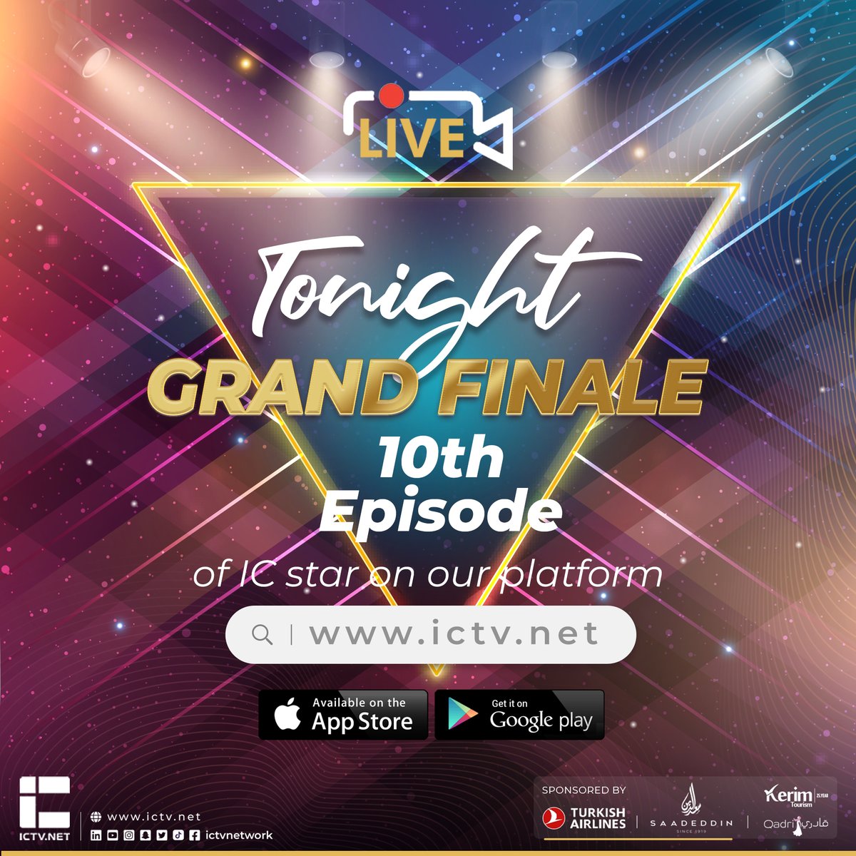 ictvnetwork's tweet photo. Tonight in the grand finale of IC Star💫
You will witness greatness, magic, and a show like
never before🤩
Are you ready for the final episode of IC Star?
#ICTV #IC_Star
#Talent
#10thEpisode
#Final
#Mesut_kurtis #Humood_Alkhudher
#Salwa_Lauren #Najam_Sheraz
#Ilyas_Mao #Omar_Regan https://t.co/qK10V1eqWD