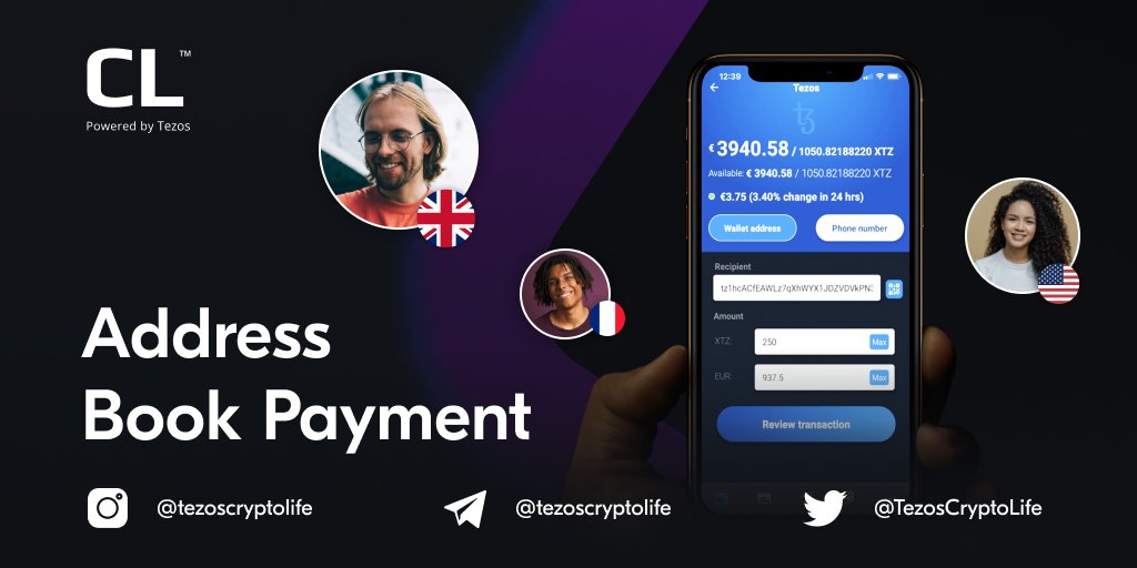TezosCryptoLife's tweet photo. Meet the most exciting #TezosCL features in person ⚡️
🤩Address Book #Payment🤩
Need to #sendmoney to your pals? We’ve got you covered. Whether they’re miles away or right beside you, the #tezos CL app lets you instantly send #crypto to your contacts at no extra cost!
#XTZ https://t.co/lnOK3Cnduz