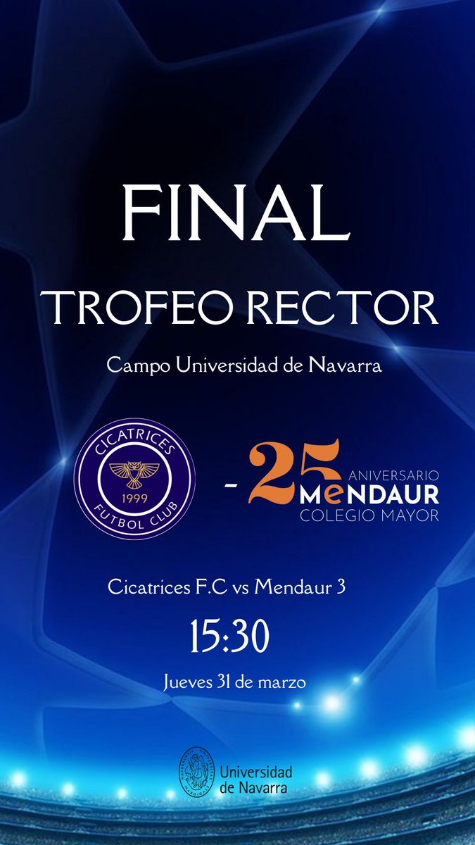 cmmendaur's tweet photo. Hoy jugamos la final del #TrofeoRectora de fútbol 7, organizado por @unavdeportes.
Contamos con la presencia de toda nuestra afición y de nuestra rectora @maria_iraburu. https://t.co/KwQwuMZ3dg