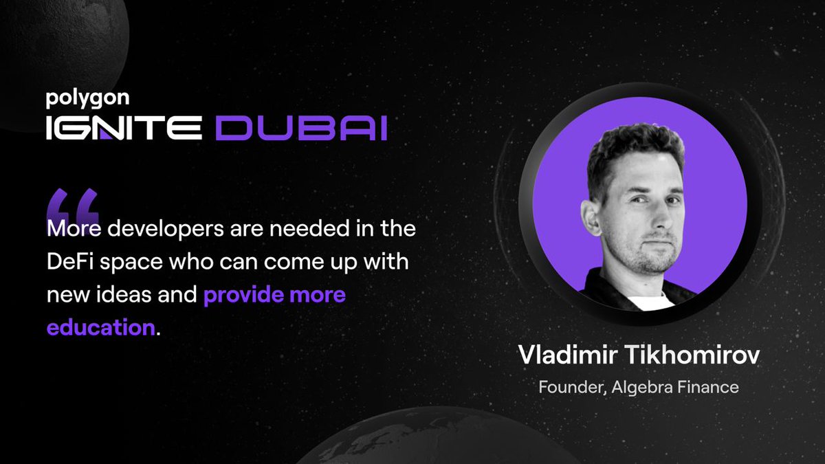 #VladimirTikhomirov from <a href="/CryptoAlgebra/">Algebra DEX Engine</a> calling for talent at #PolygonIgnite. 

#paintitpurple 💜